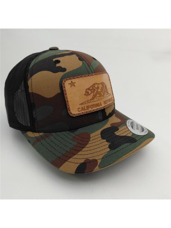 California Republic Genuine Leather Patch Camo Yupoong Snapback Trucker Hat Luxe main image 4